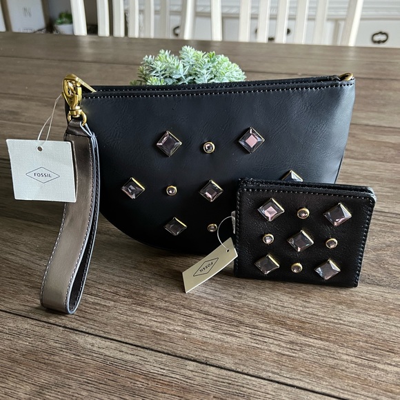Fossil Black Crossbody Bag with Geometric Studs - Picture 13 of 16